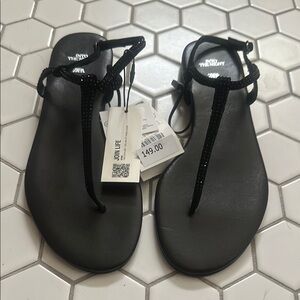 Zara Black T-Strap Sandals with Ankle Closure